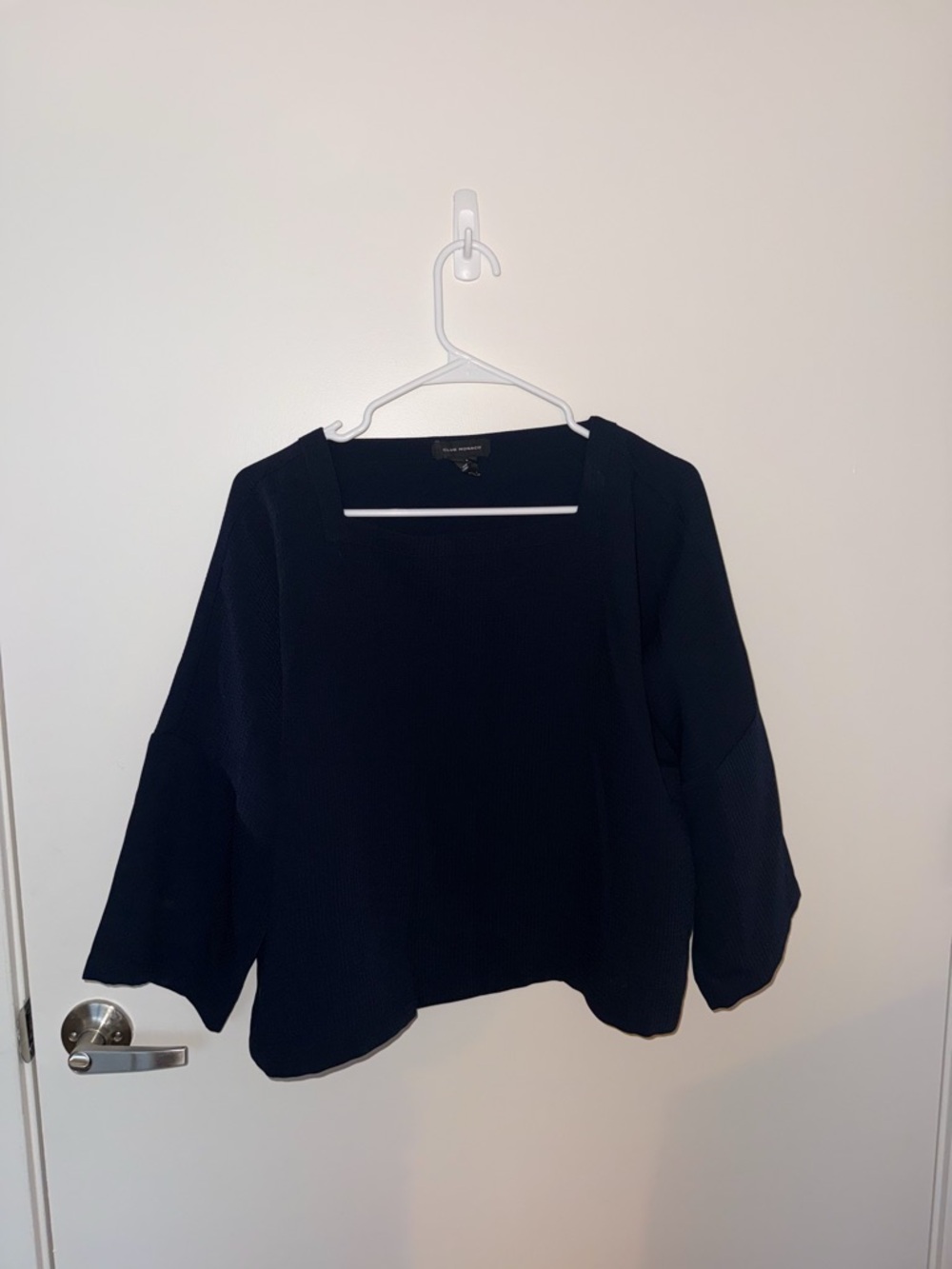 Club Monaco Navy Textured Square-Neck Top